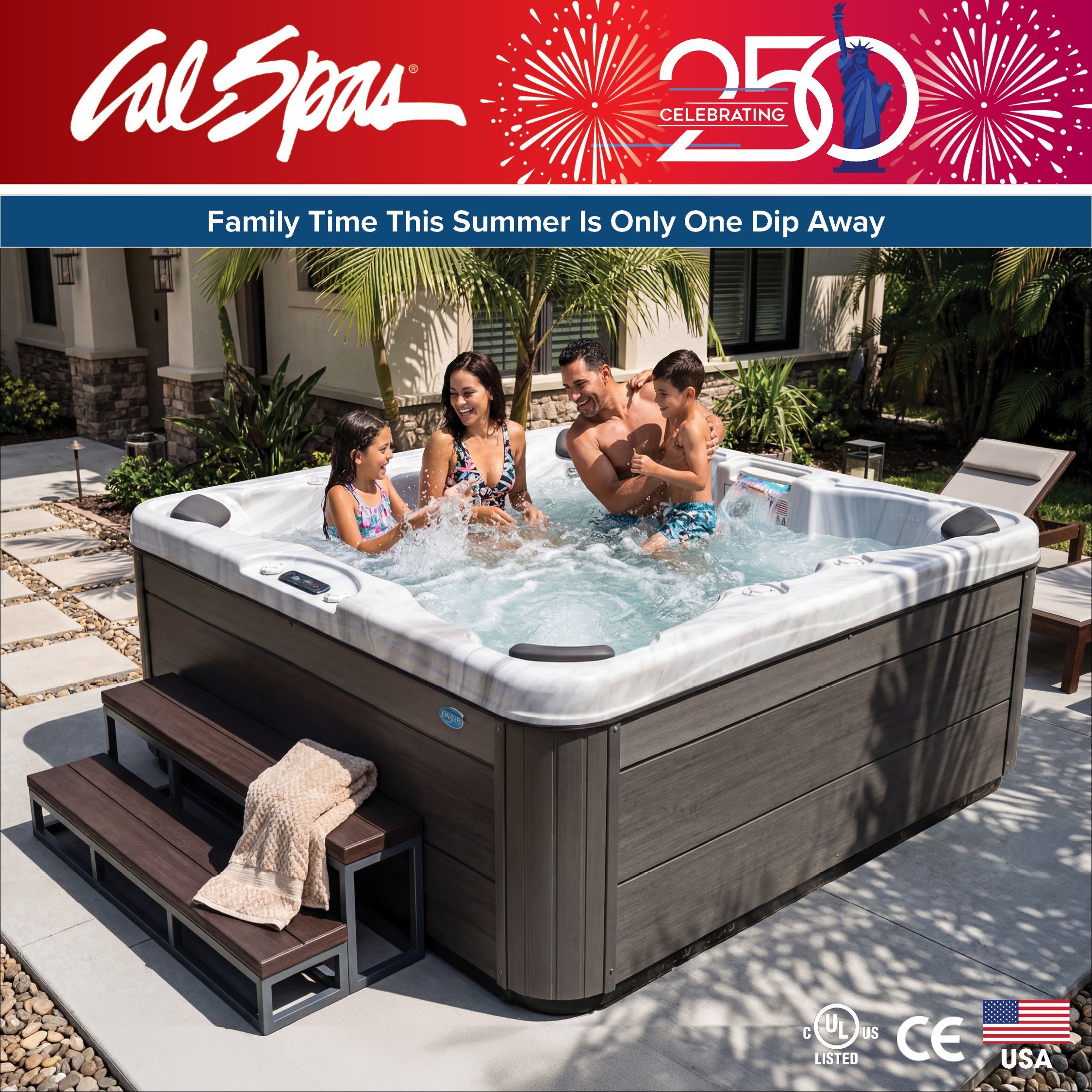 Calspas hot tub being used in a family setting - Spooner